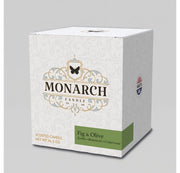 Monarch Candle box with "Fig & Olive" scent label.